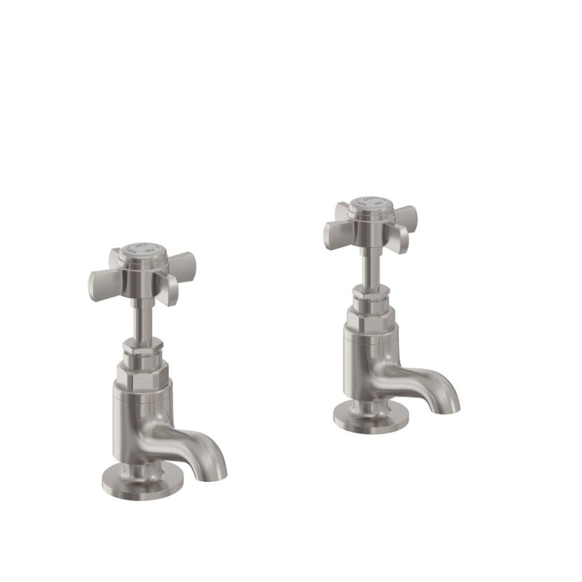 Heritage Dawlish Brushed Nickel Short Nose Basin Pillar Taps